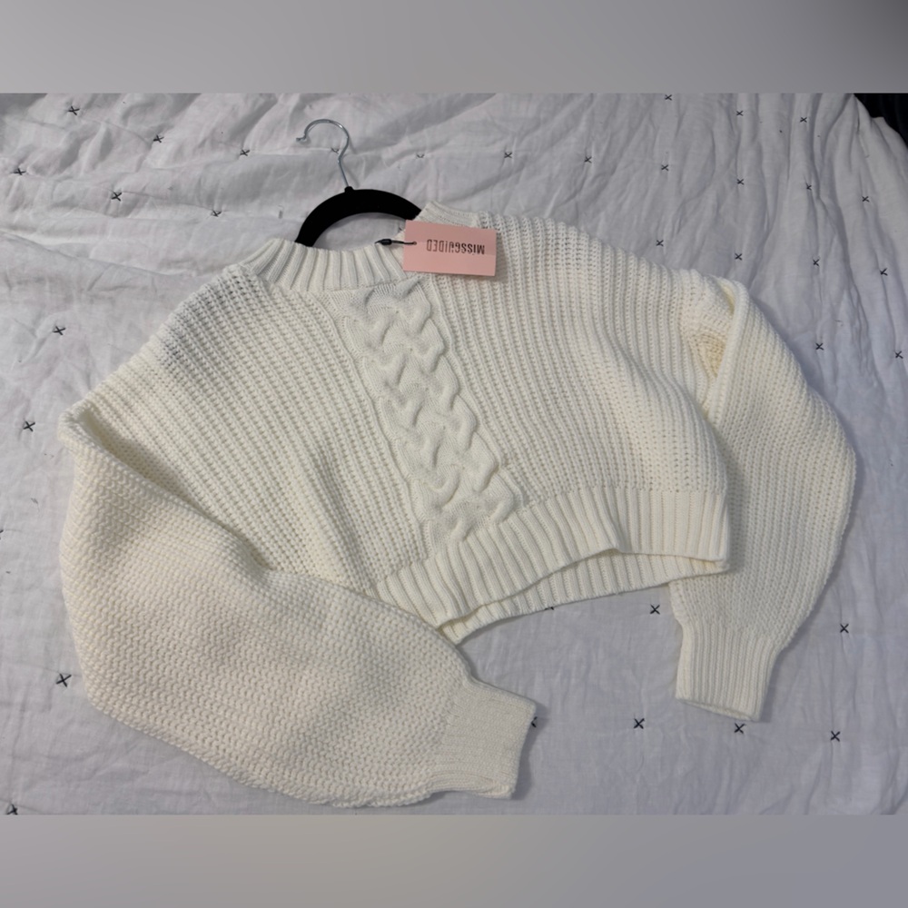 Missguided Cream Cable Knit Cropped Sweater Sz S: NWT!
